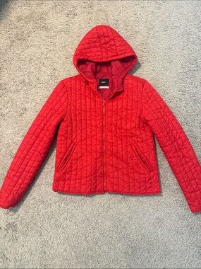 BDG Bright Red Quilted Hooded Puffer Jacket